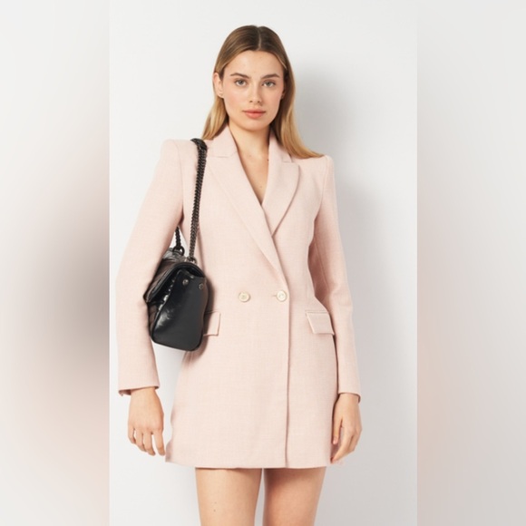 ZARA DOUBLE BREASTED LONG BLAZER DRESS PINK XS - Picture 1 of 16